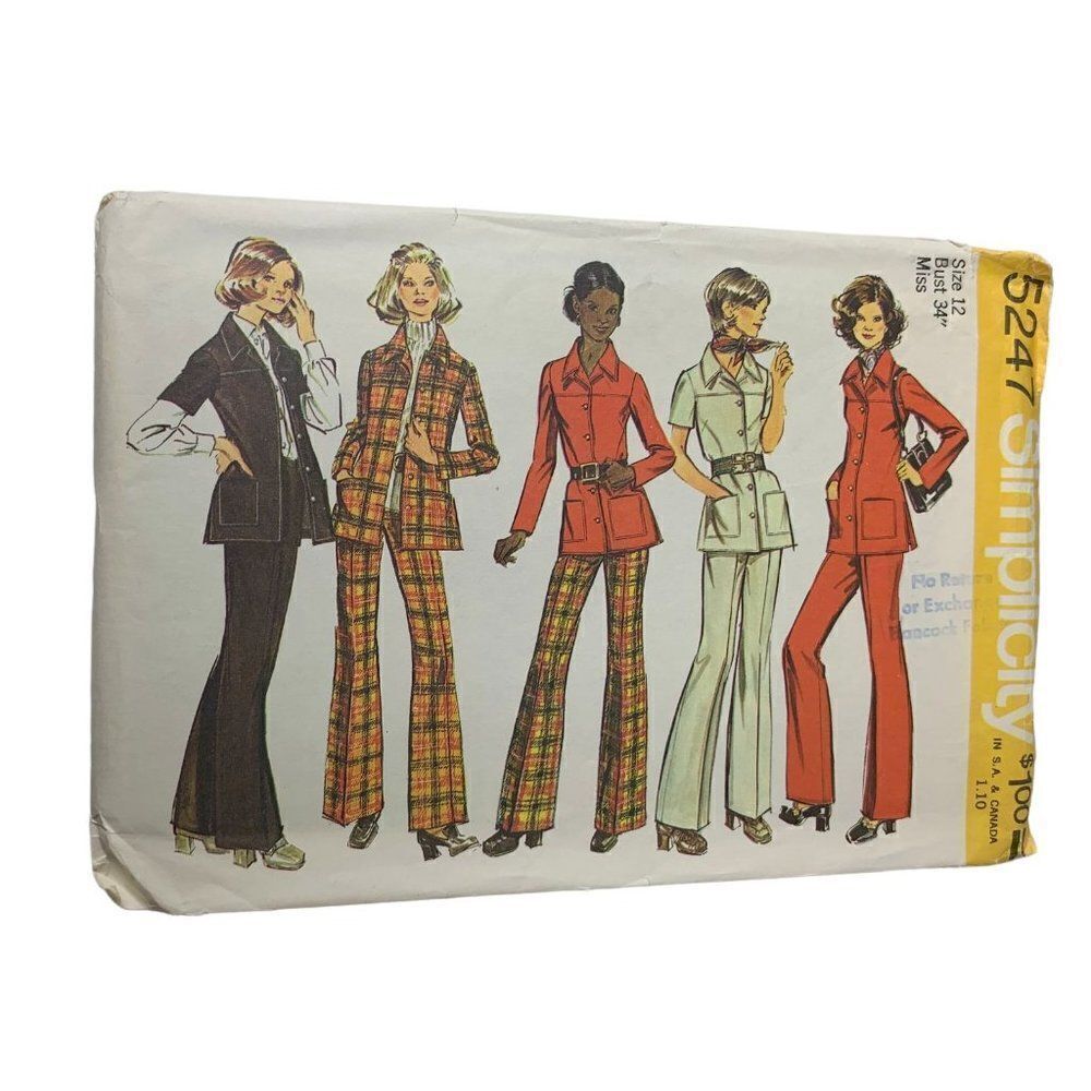 Vintage 70s Simplicity 5247 Pattern Misses 10-22.5 Shirt Jacket Pants Uncut